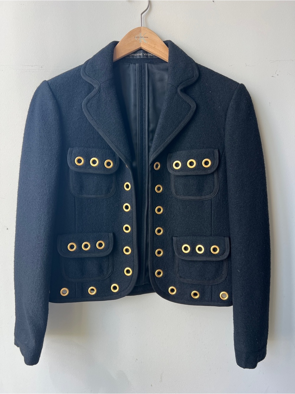 Adrienne Vittadini Black Blazer with Gold Grommet Trim